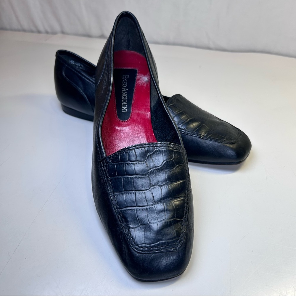 Enzo Angiolini Liberty Black Croc-embossed Leather Loafers Slip-on flats 7.5 M